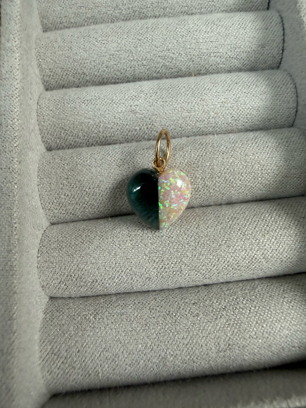 14k Gold Heart Pendant Necklace- aquamarine and fire opal stones.